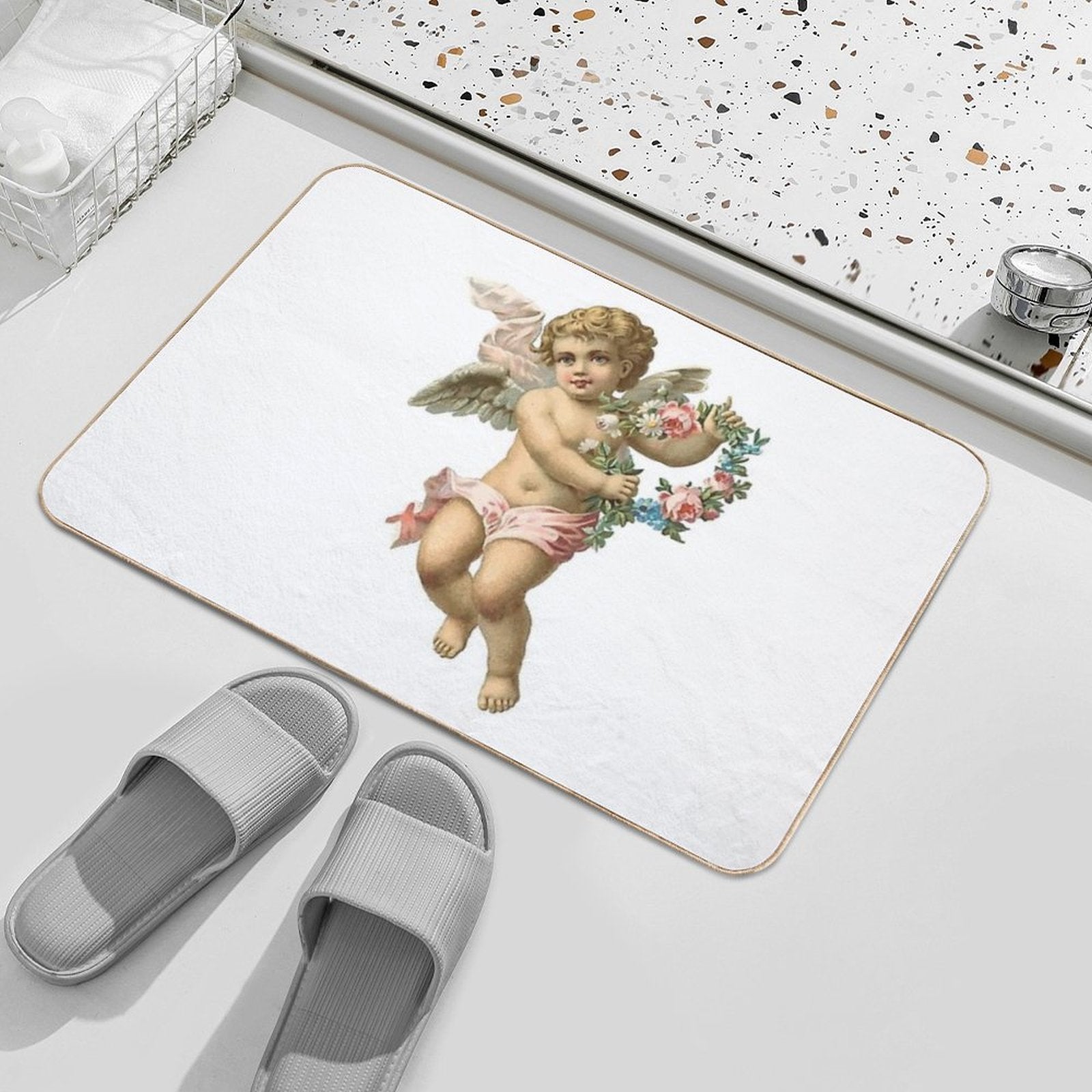 Vintage Cherub Angelic Angel With Flowers  Eco-Friendly Bath Mat