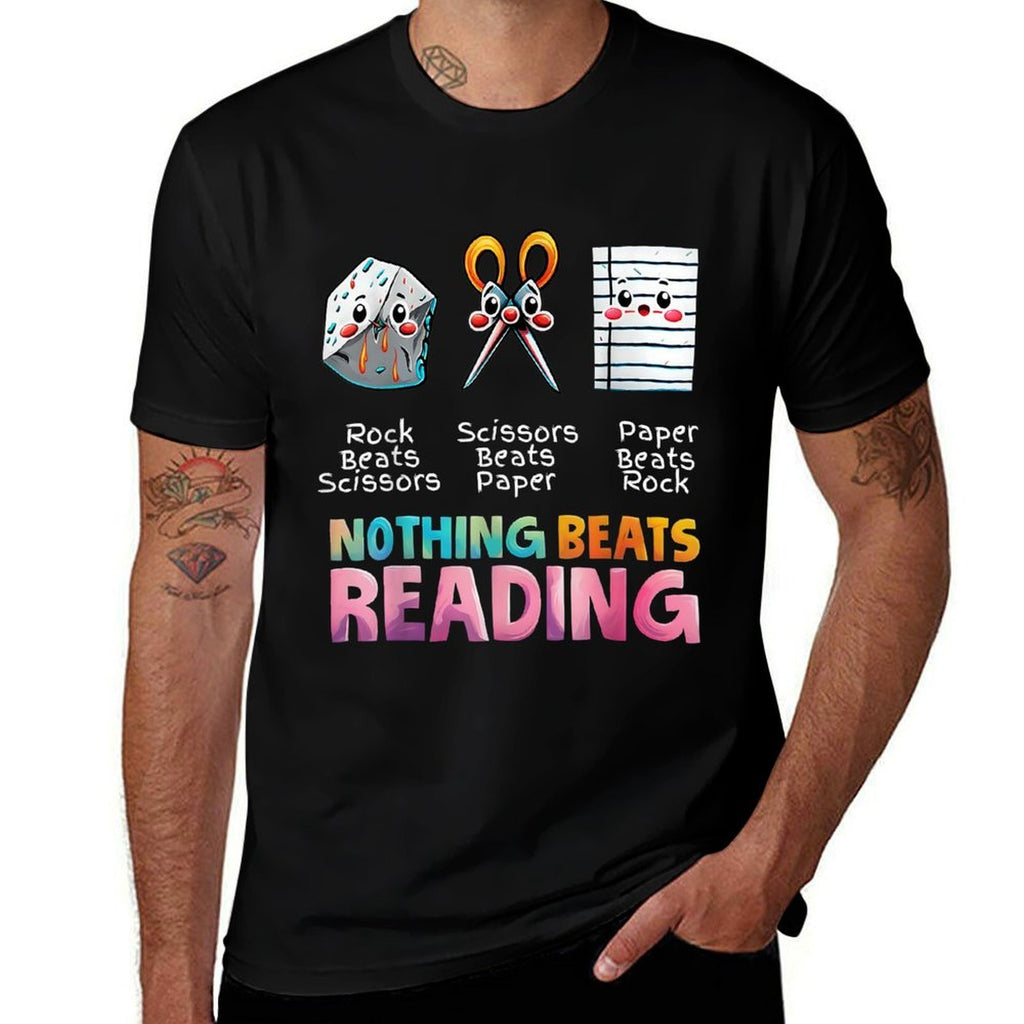 Nothing Beats Reading Funny Rock Paper Scissors  Rolled Sleeves T-Shirt