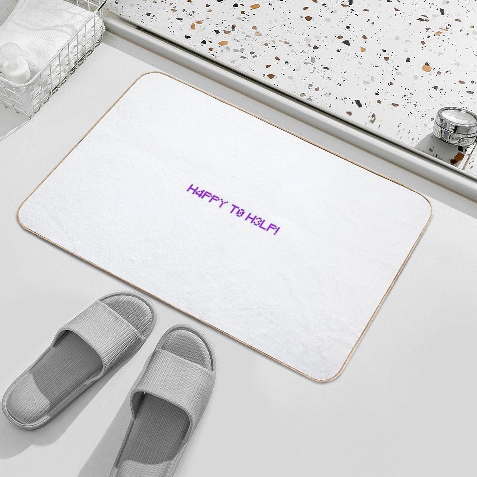 Happy to Help Helper_Pop Text  Slip-Resistant Bath Mat