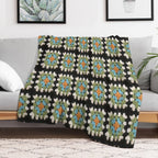 Orange, Blue And Green Granny Square Premium Throw Blanket