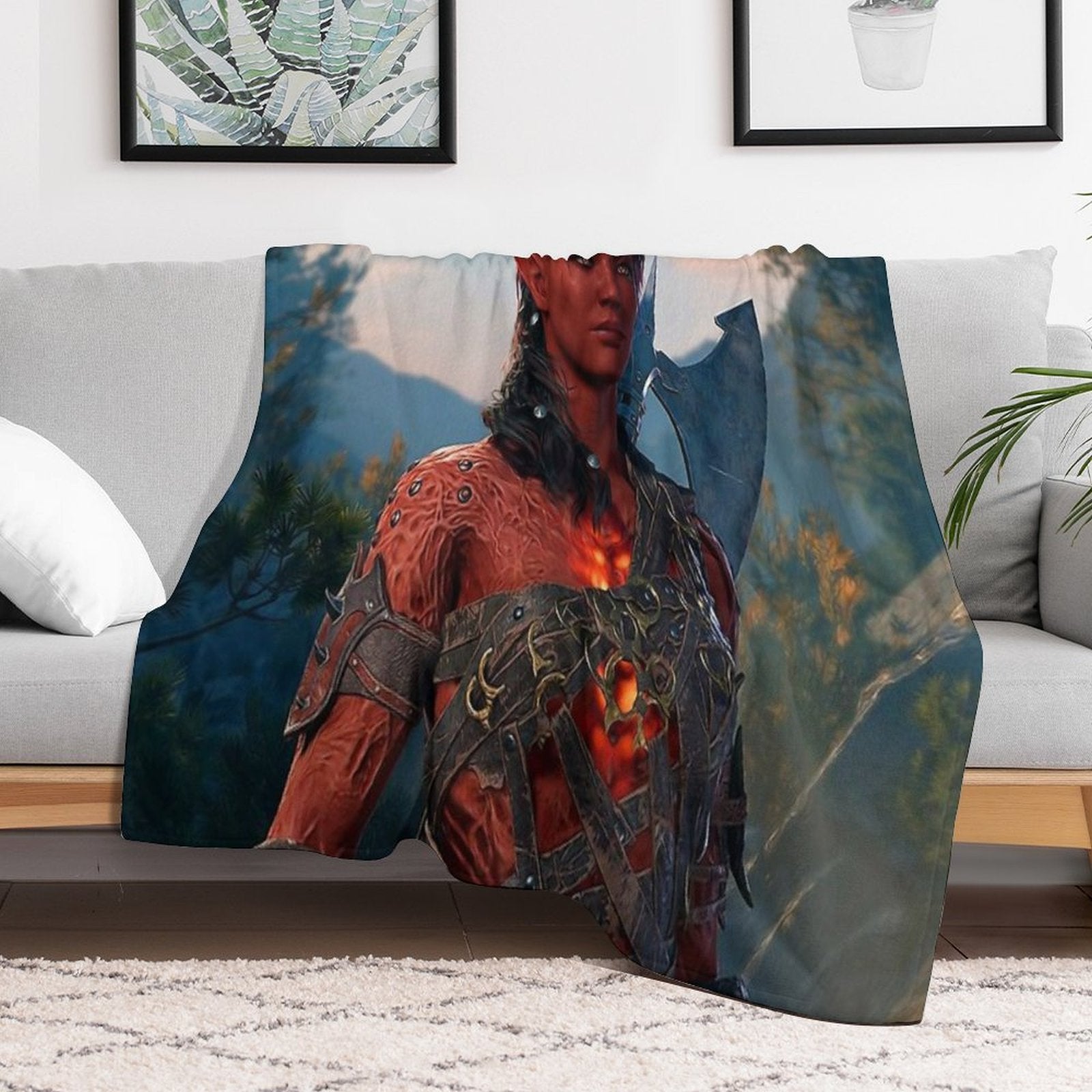 Karlach The Tiefling Barbarian Adventurer Machine-washable Throw Blanket