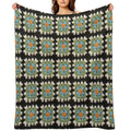 Orange, Blue And Green Granny Square Premium Throw Blanket