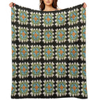 Orange, Blue And Green Granny Square Premium Throw Blanket