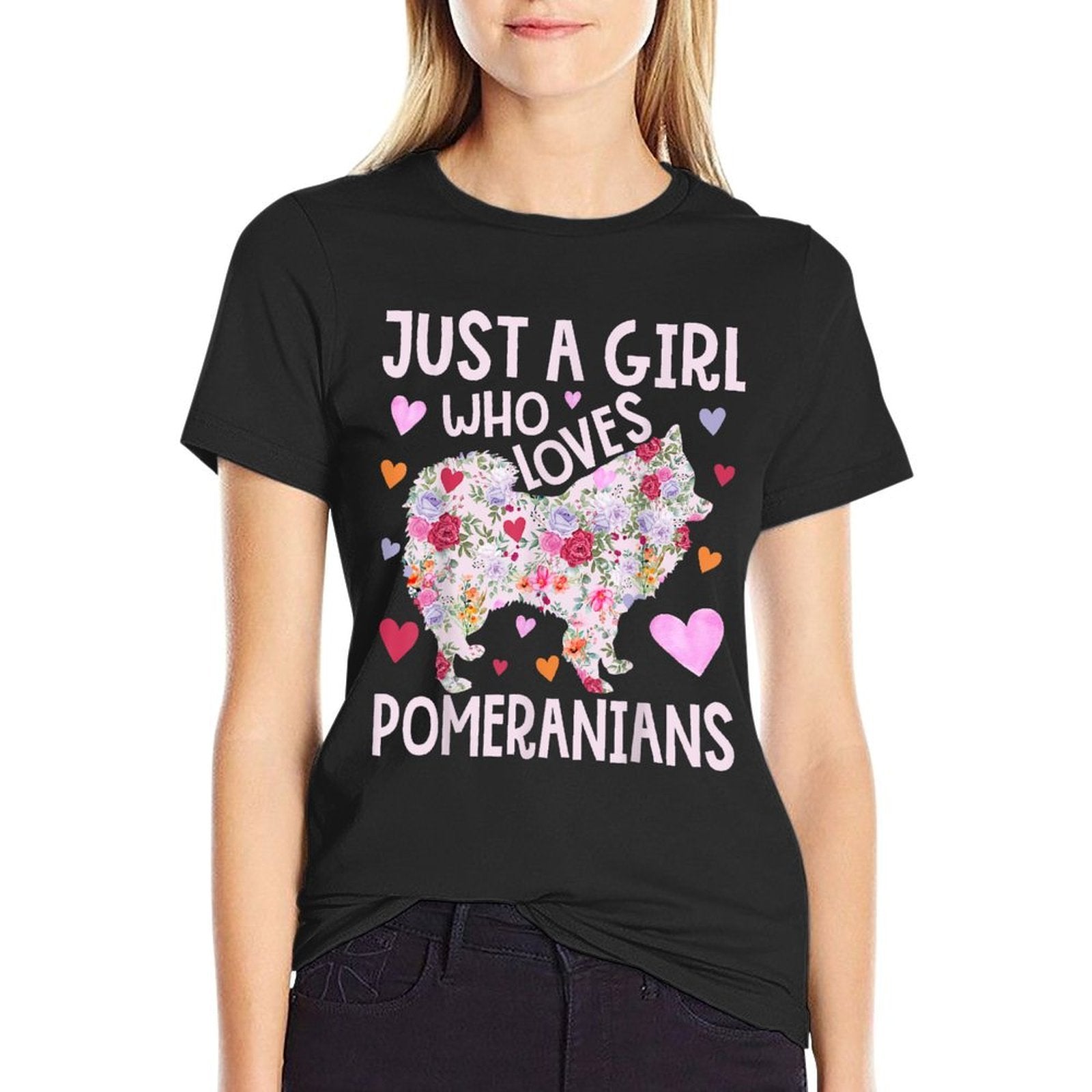 Pomeranian Just A Girl Who Loves Pomeranians Flower Floral  Lightweight T-Shirt