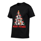 Pitbull Dog Tree Xmas Light Santa Hat Christmas Merry Pitmas  Summer-ready Fabric T-Shirt