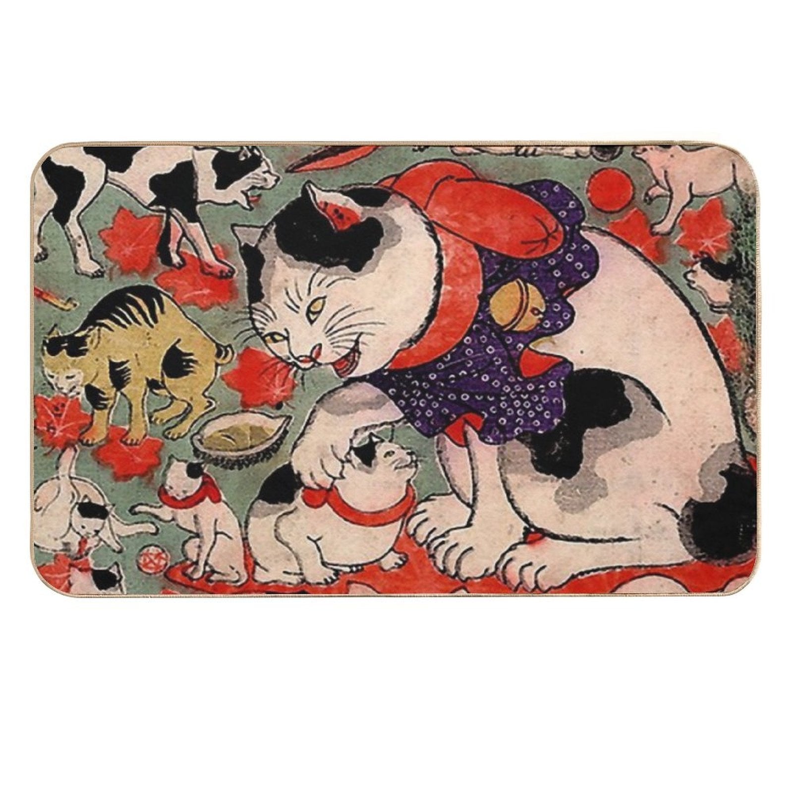 Antique Japanese Woodblock Print Cats ~ Cat Tattoo Flash  Versatile Bath Mat