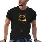 Siamese Cat Pocket Funny Gifts Cat Mom Cat Dad Cat Lover  Stretchy T-Shirt