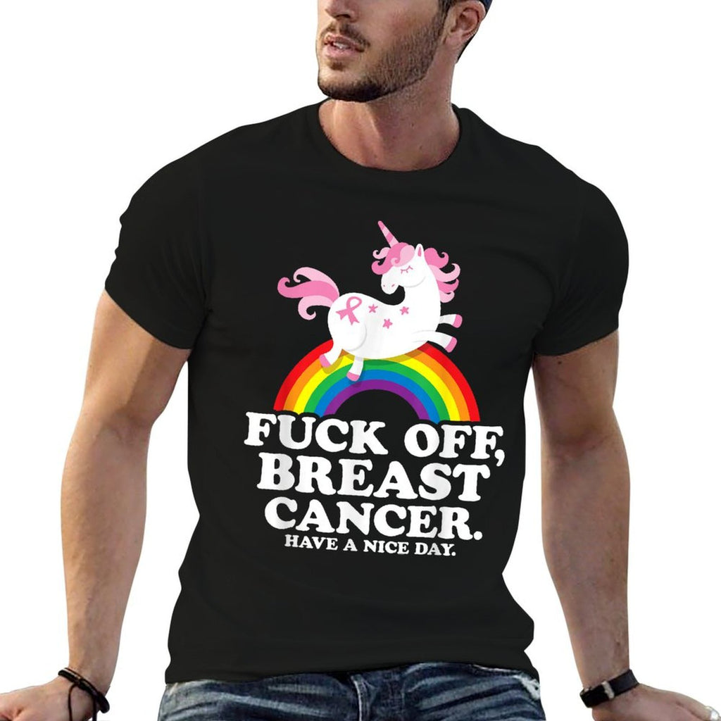 Fuck Off Breast Cancer Funny Quote with Unicorn And Rainbow  Classic T-Shirt