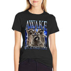 Awake But At What Cost Retro Raccoon Meme Sarcastic Sayings  Relaxed-fit T-Shirt