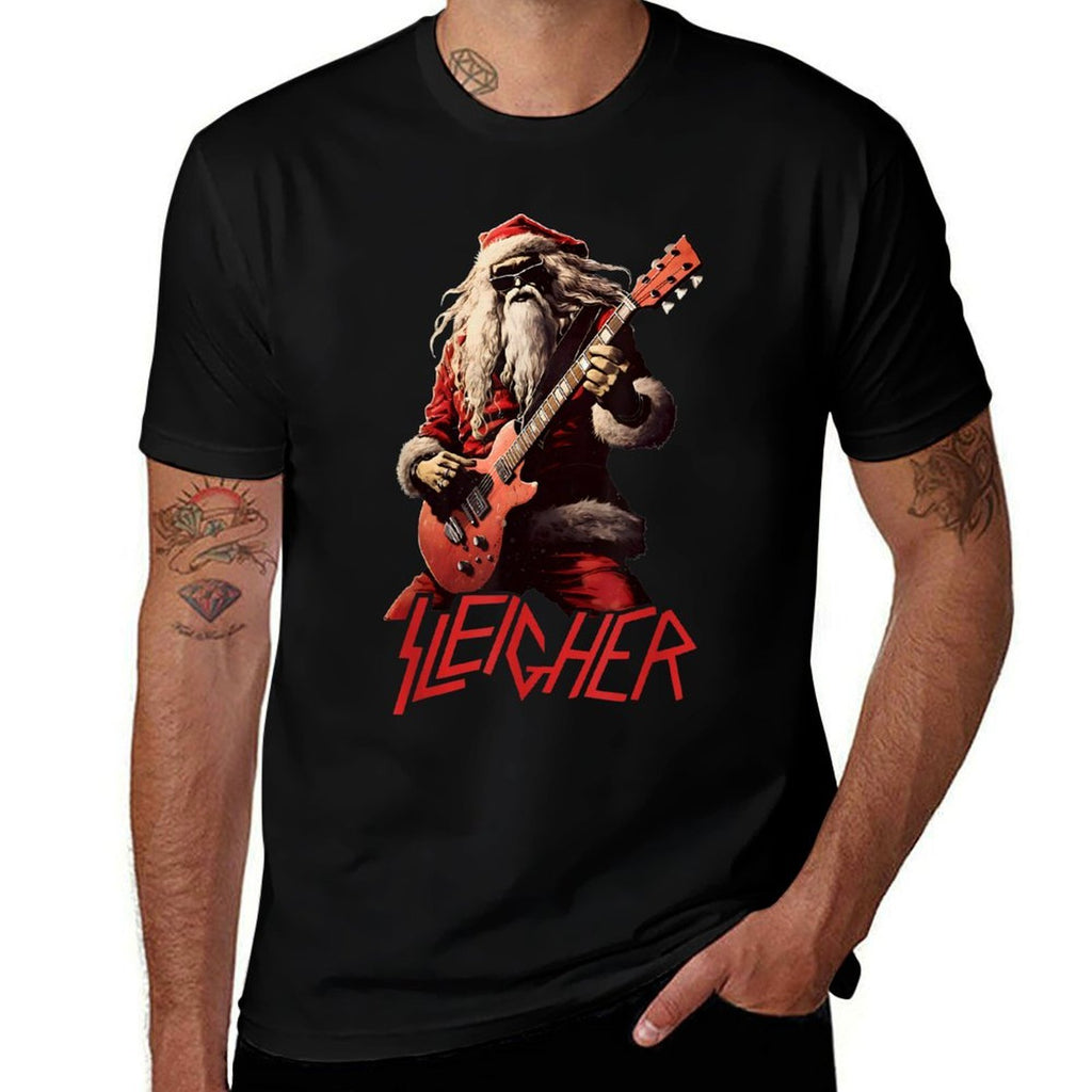 Sleigher Funny Christmas Heavy Metal Music  Eco-friendly Material T-Shirt