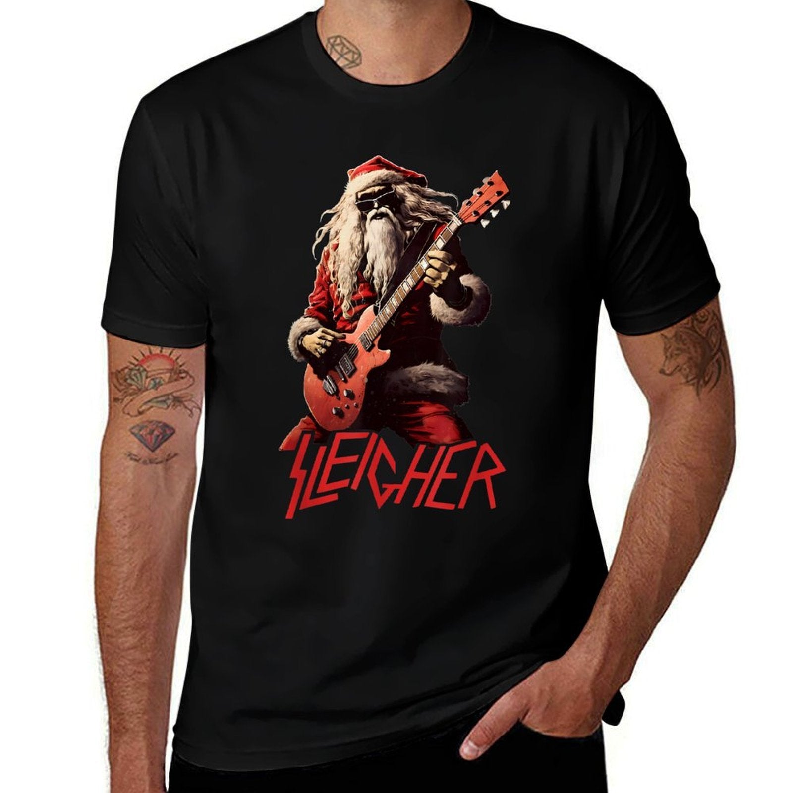 Sleigher Funny Christmas Heavy Metal Music  Eco-friendly Material T-Shirt