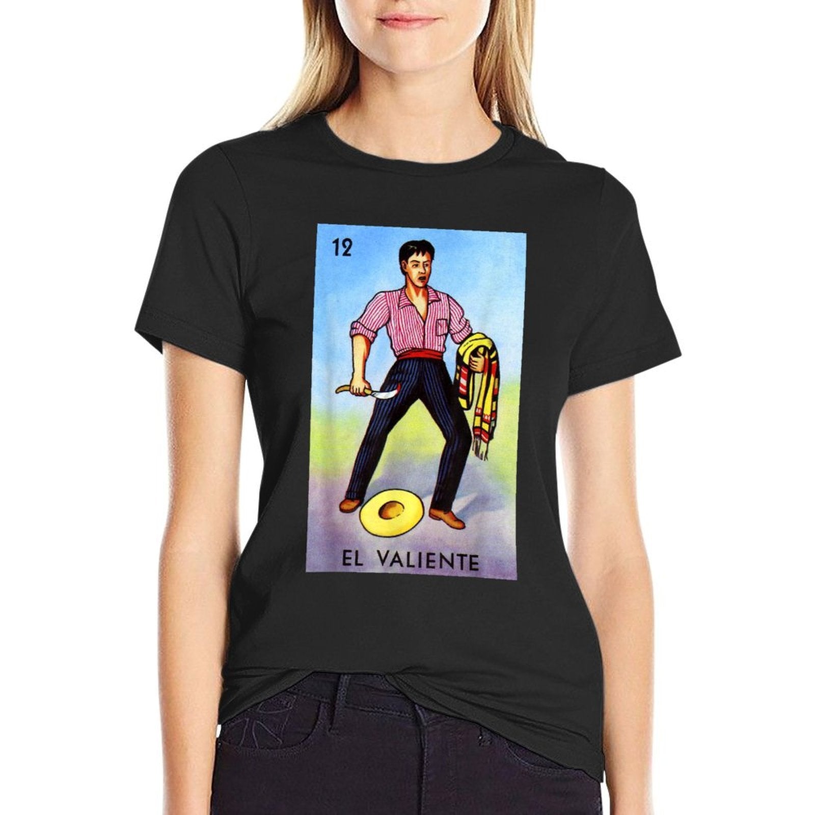 El Valiente Funny Card Mexican Lottery Card  High-quality Stitching T-Shirt