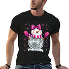 Cute Snowman Disco Ball Christmas Coquette Bow Women Girls  Eco-friendly Material T-Shirt