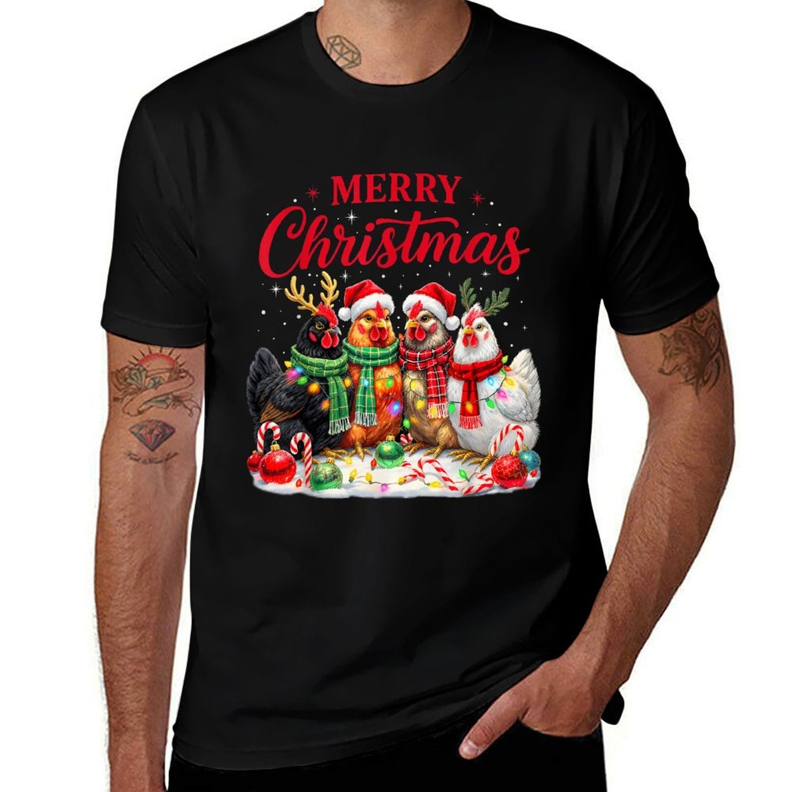 Christmas Chicken Lights Santa Xmas Farm Animal Holiday  Stretchy T-Shirt