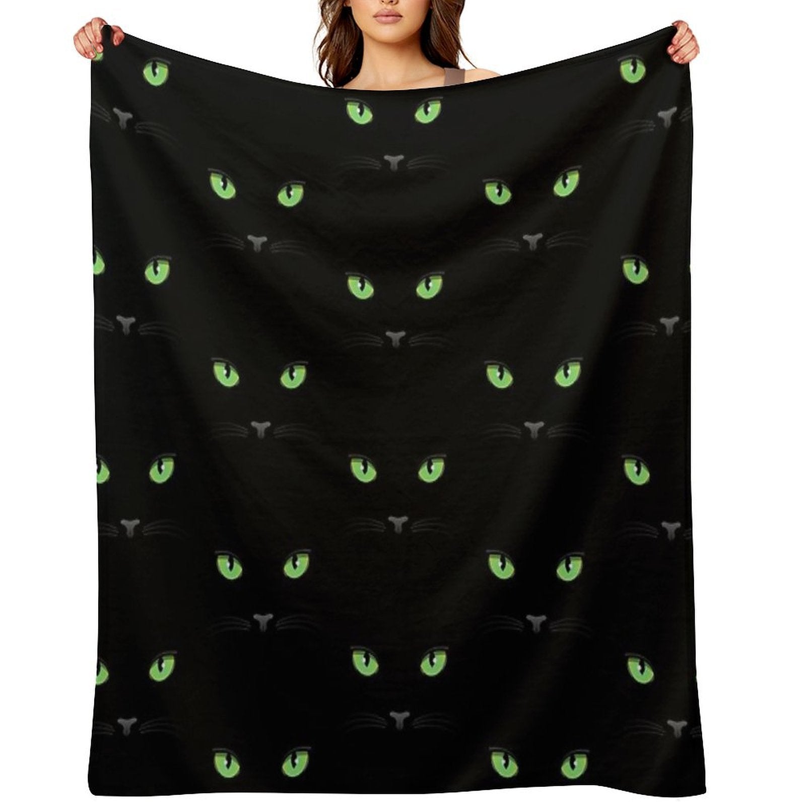 Black Cat - Green Eyes Lightweight Throw Blanket