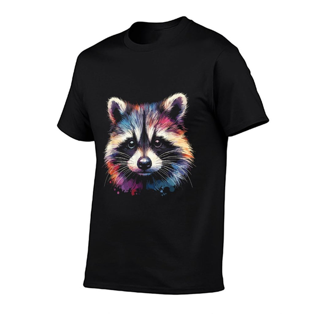 Watercolor Raccoon Gift Unisex-Child Raccoon Black Small Modern Classic Polyester 100 Collarless All Seasons Pull On 1 Count  Easy-care T-Shirt