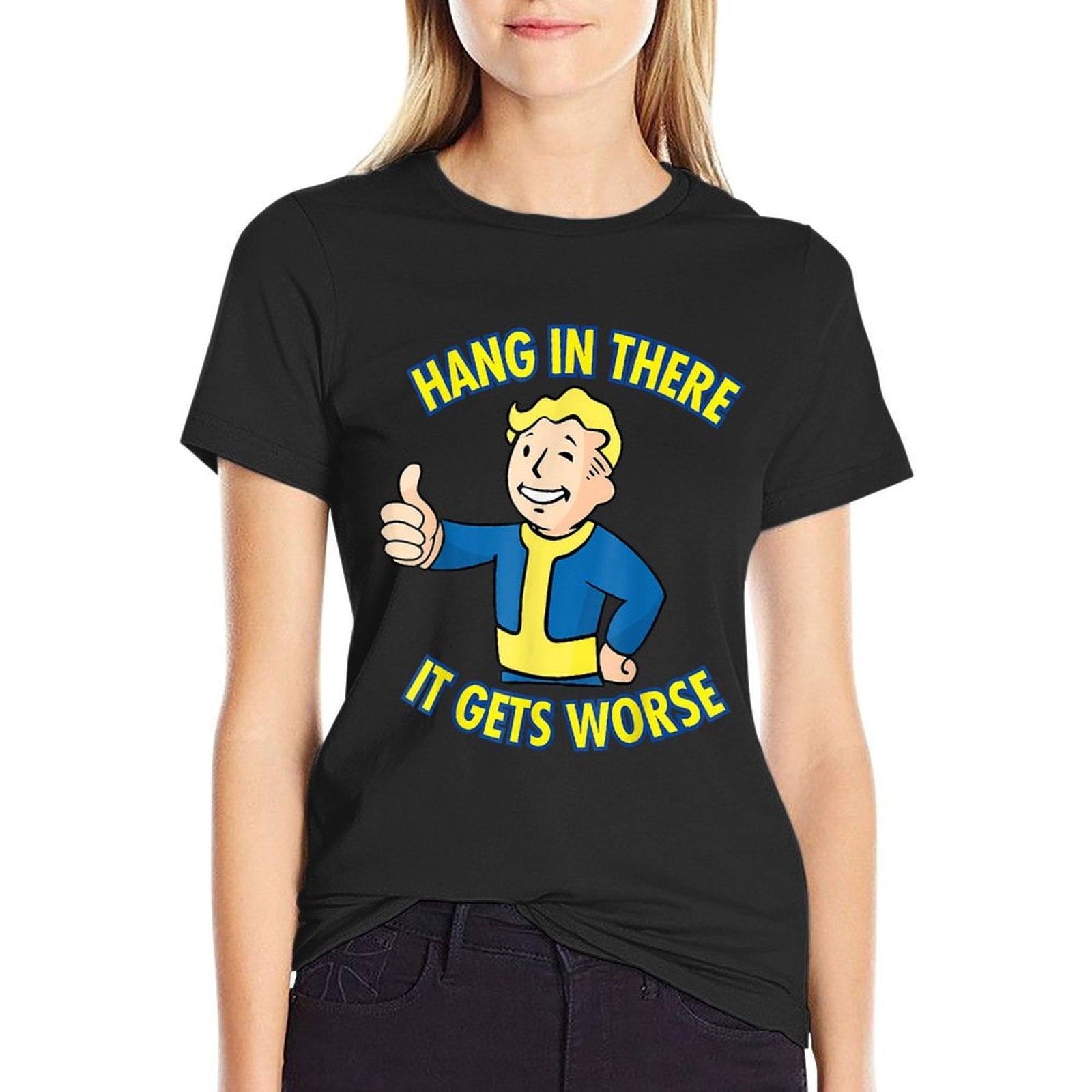 Hang in There It Gets Worse Funny Cute Meme Boy Kids  Tagless Design T-Shirt
