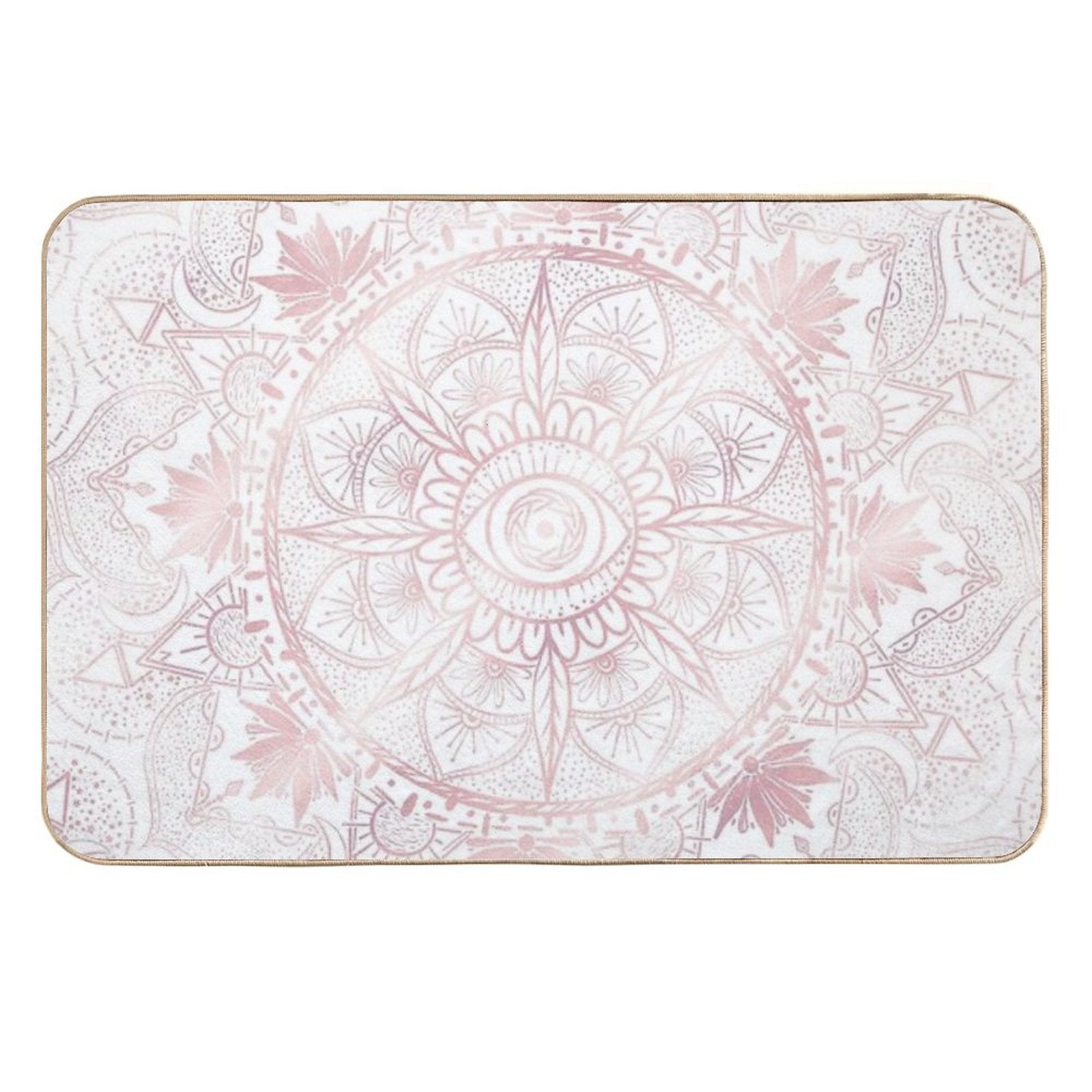 Elegant White Rose Gold Eye Sun Moon Mandala  Non-Slip Bath Mat