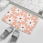 Fun, Modern, Flowers Print, Orange, Teal And White  Absorbent Bath Mat
