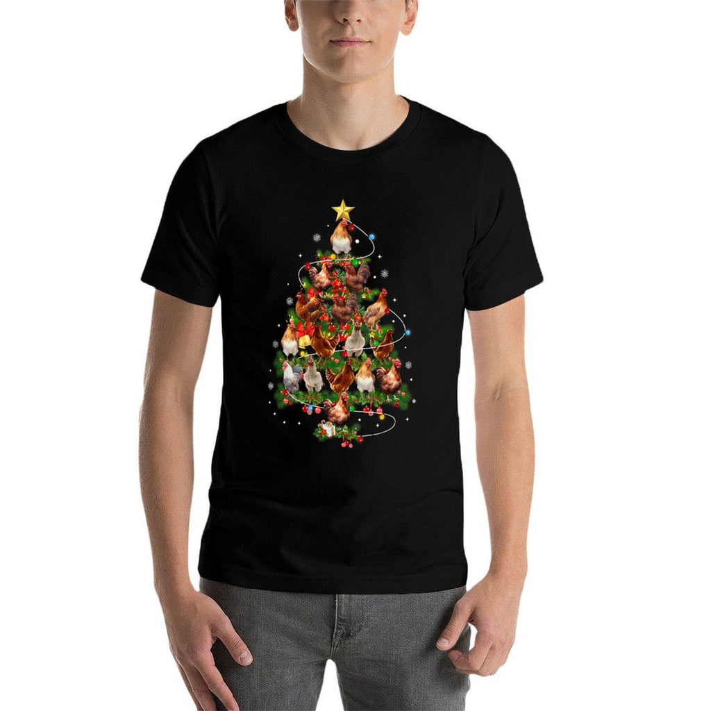 Chicken Christmas Tree Lights Santa Hat Xmas Chicken Lover  Tagless Design T-Shirt