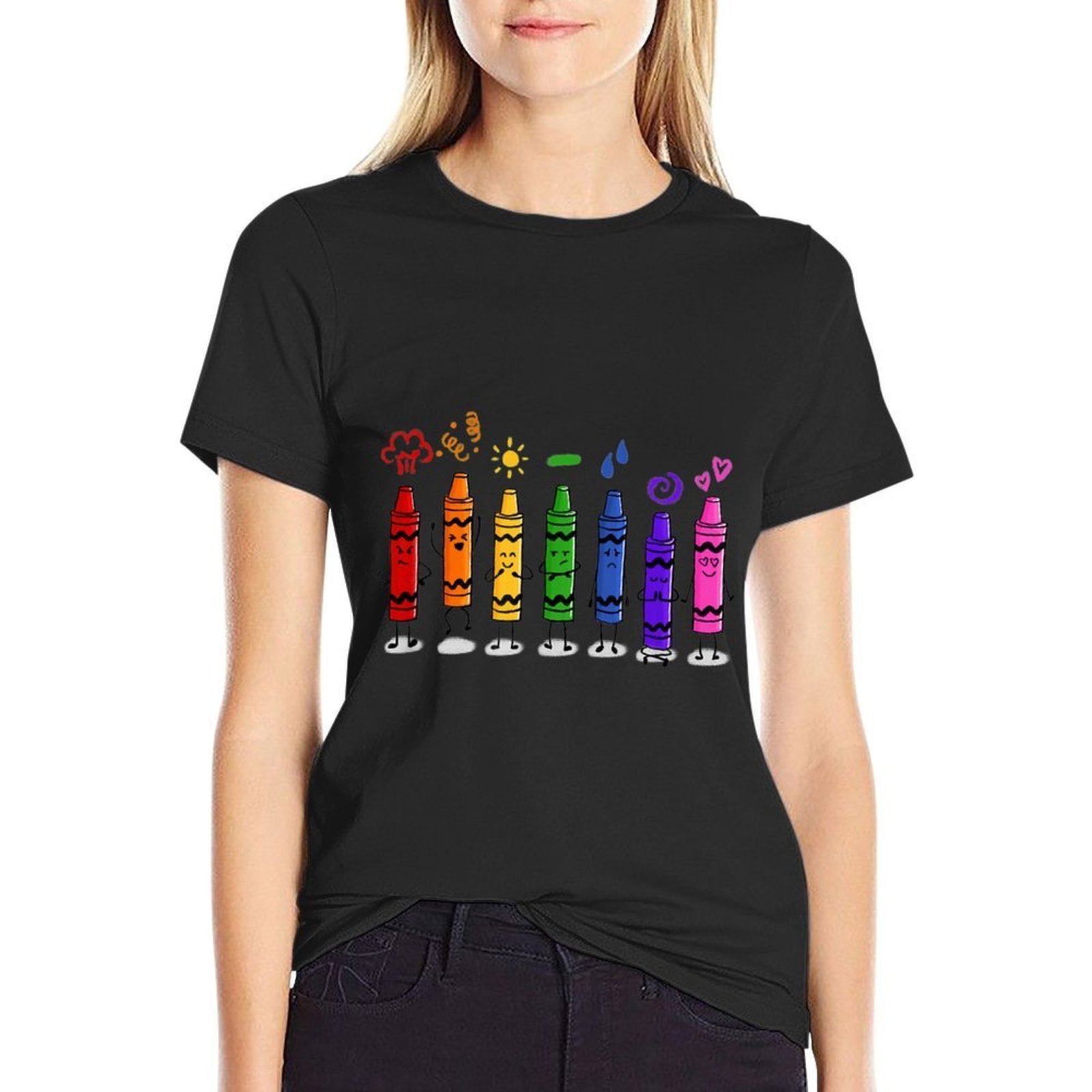 Colorful Color Crayon Attitudes Emotions of The Rainbow  Moisture-wicking T-Shirt