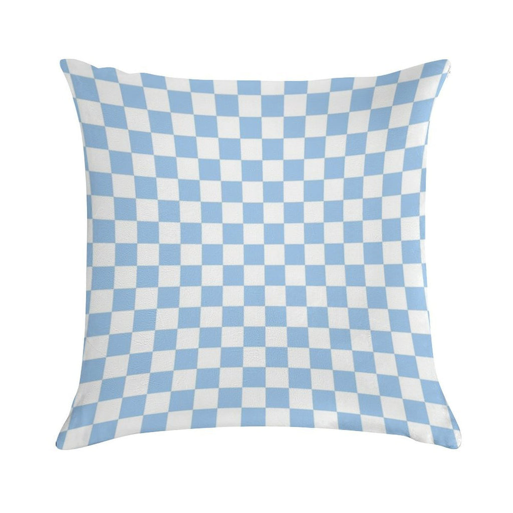 White And Baby Blue Checkerboard Soft Ultra-Soft Texture Throw Pillow