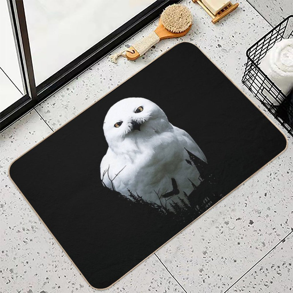 Snowy Arctic Magic Polar Harry Owl, Snowy Large White Harry Owl Drawing, Cute Snowy Owl Harry Owl, Cool Snowy Owl Realistic Art  Easy Maintenance Bath Mat