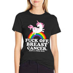 Fuck Off Breast Cancer Funny Quote with Unicorn And Rainbow  Classic T-Shirt