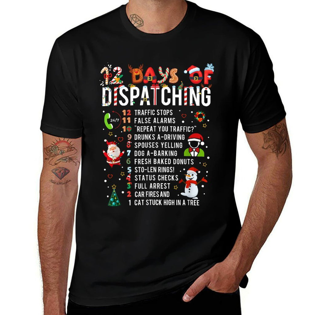 12 Days Of Dispatching Funny Christmas Dispatcher  Rolled Sleeves T-Shirt