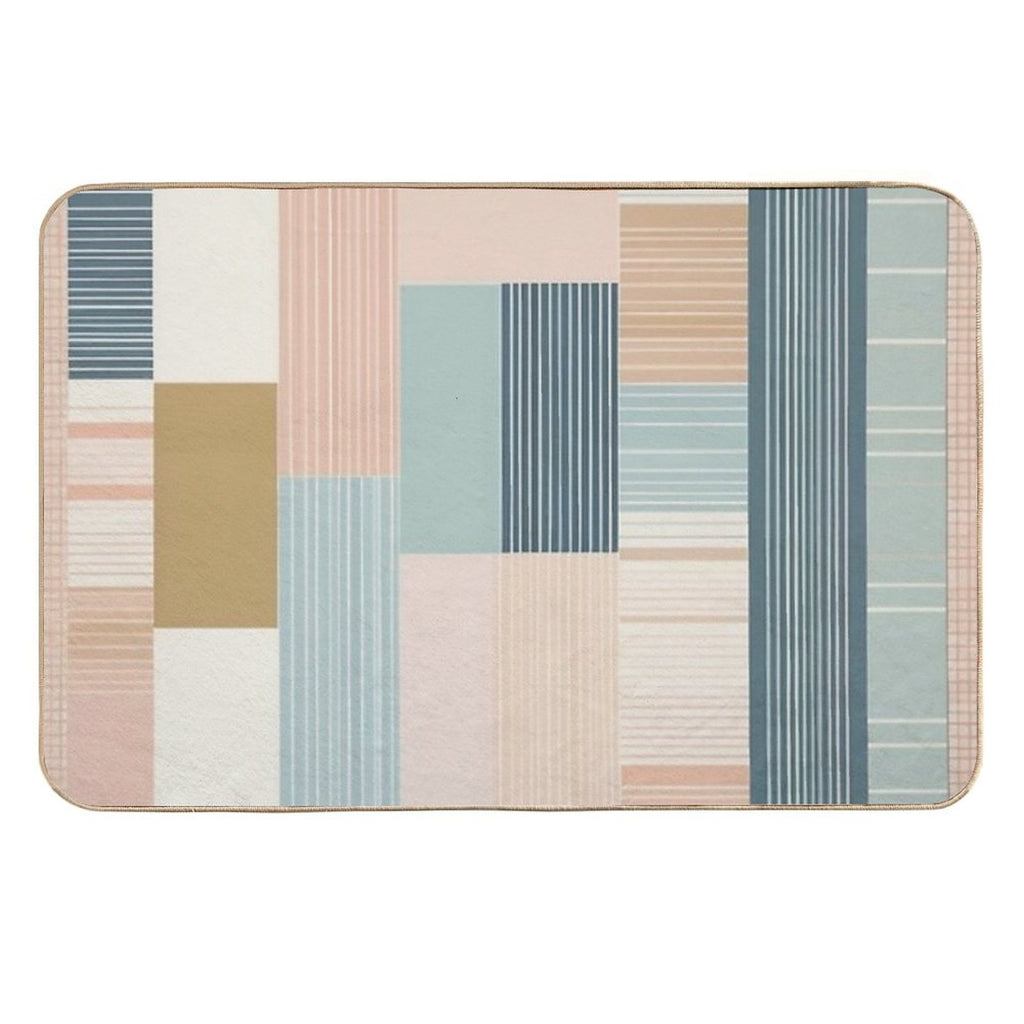 Vertical Color Block with Linier Pattern Lite Pastel Tone  High-Traffic Bath Mat