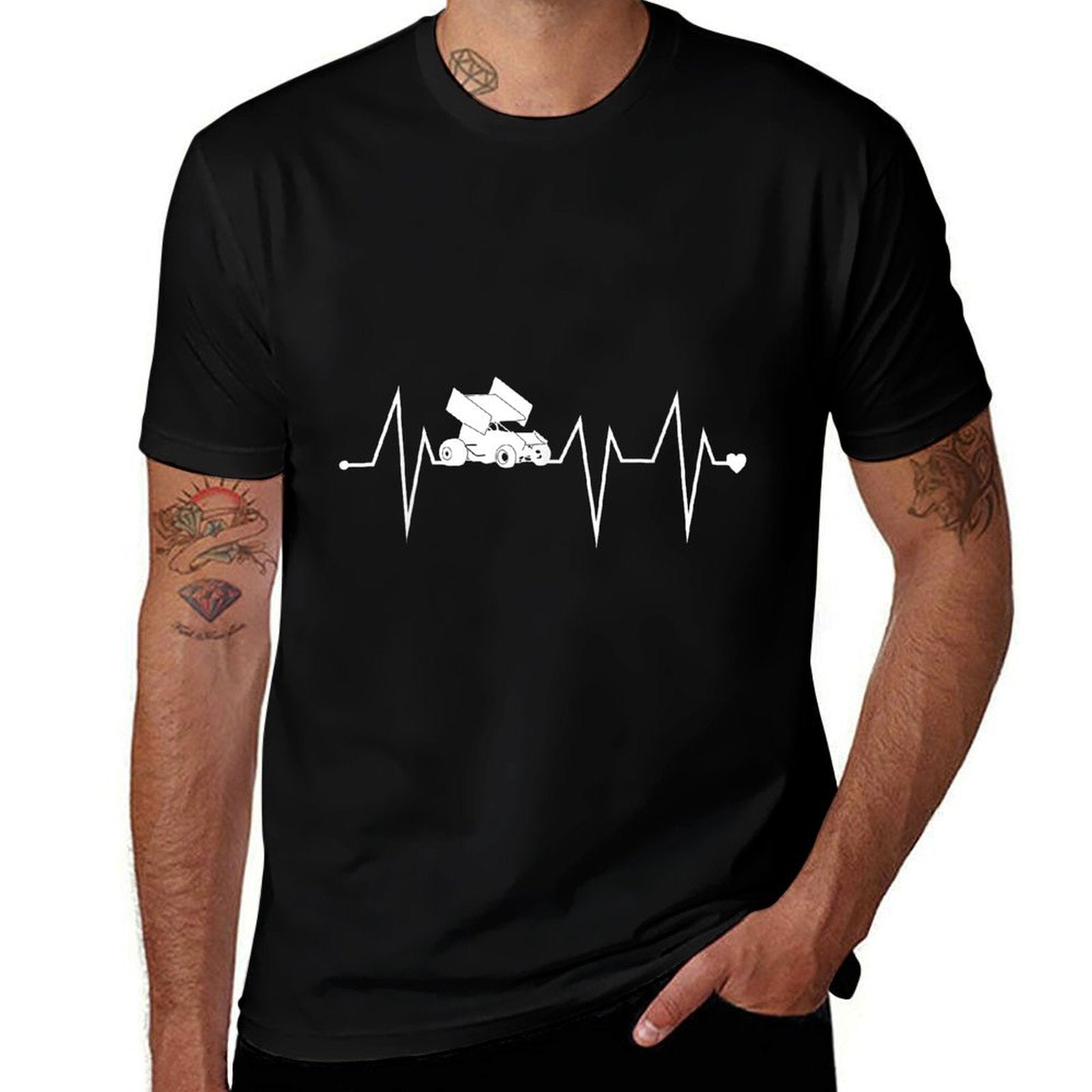 Funny Sprint Car Racing Racer Heartbeat Heart Pulse Rate EKG  Graphic-printed T-Shirt