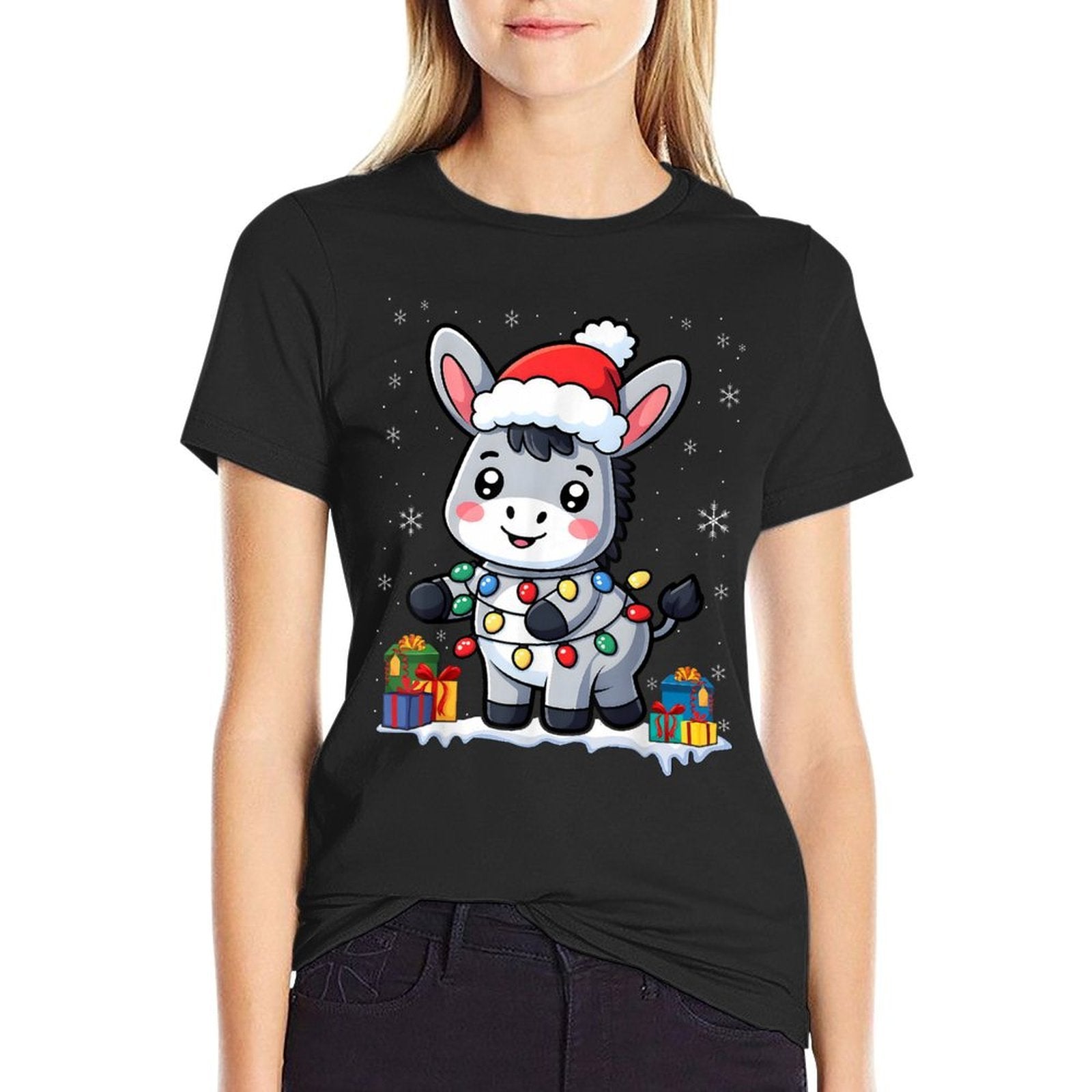 Donkey Christmas Santa Clauses Fairy Lights Donkeys  Versatile T-Shirt