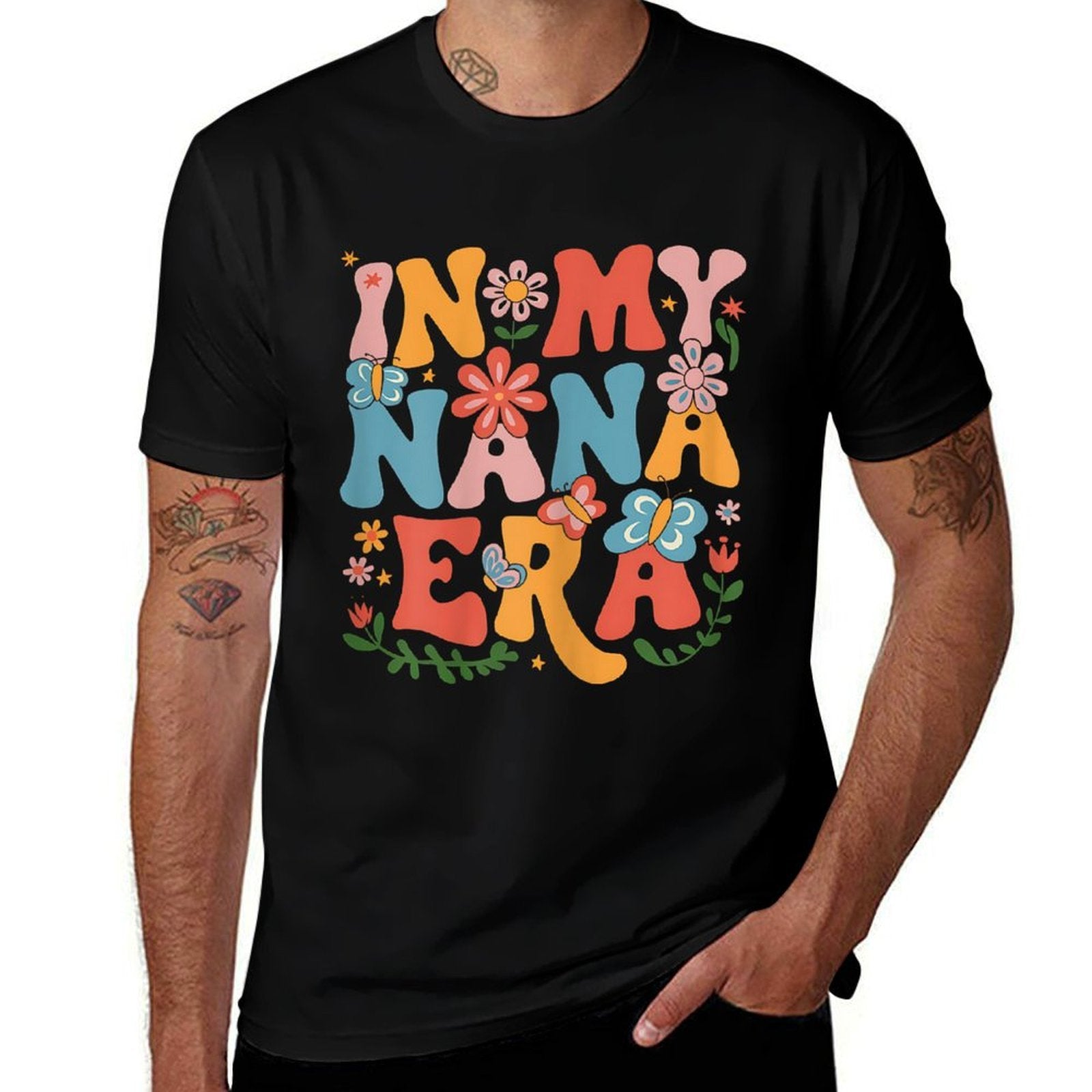 Funny In My Nana Era Retro Groovy Mothers Day Nana Butterfly  Slim-fit Cut T-Shirt