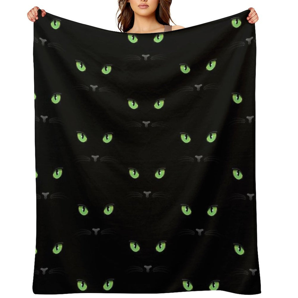 Black Cat - Green Eyes Lightweight Throw Blanket