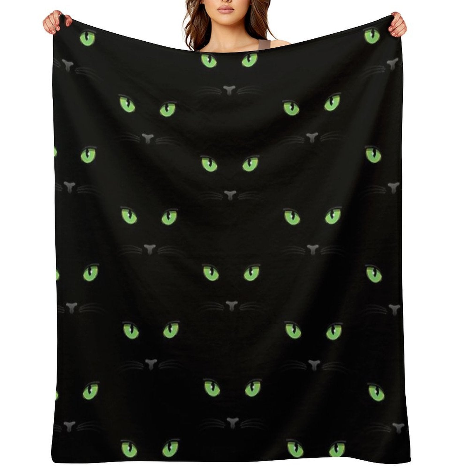 Black Cat - Green Eyes Lightweight Throw Blanket