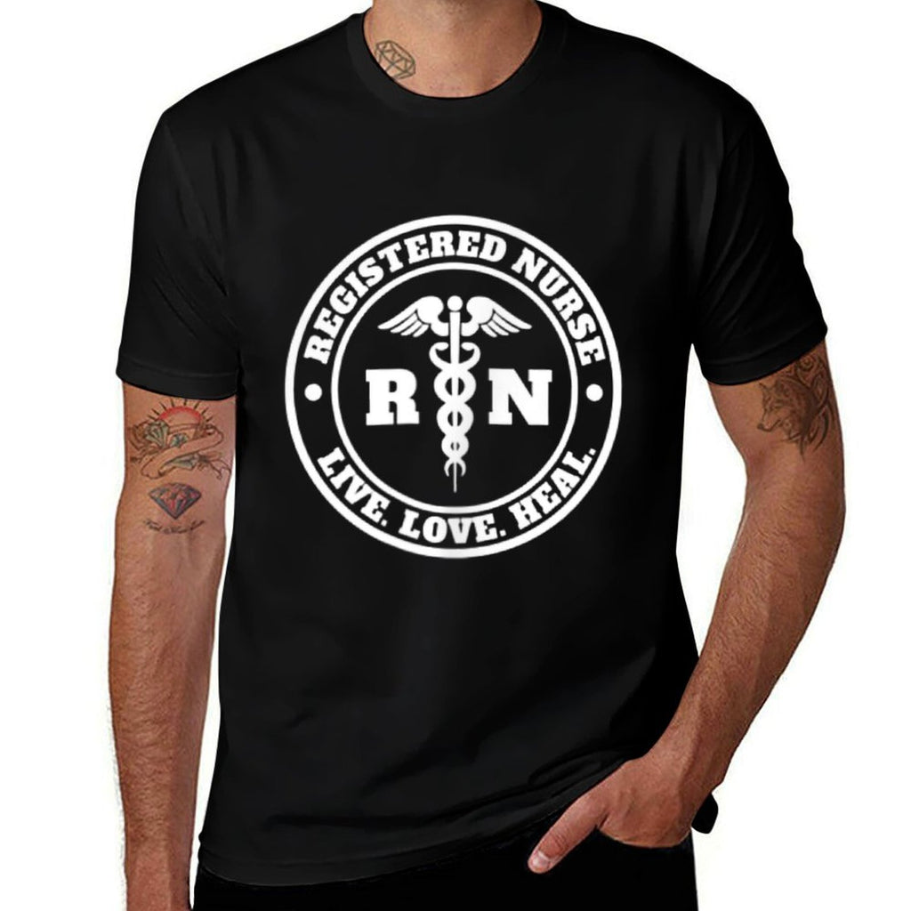 Registered Nurse Live Love Heal Pocket Logo RN  Slim-fit Cut T-Shirt
