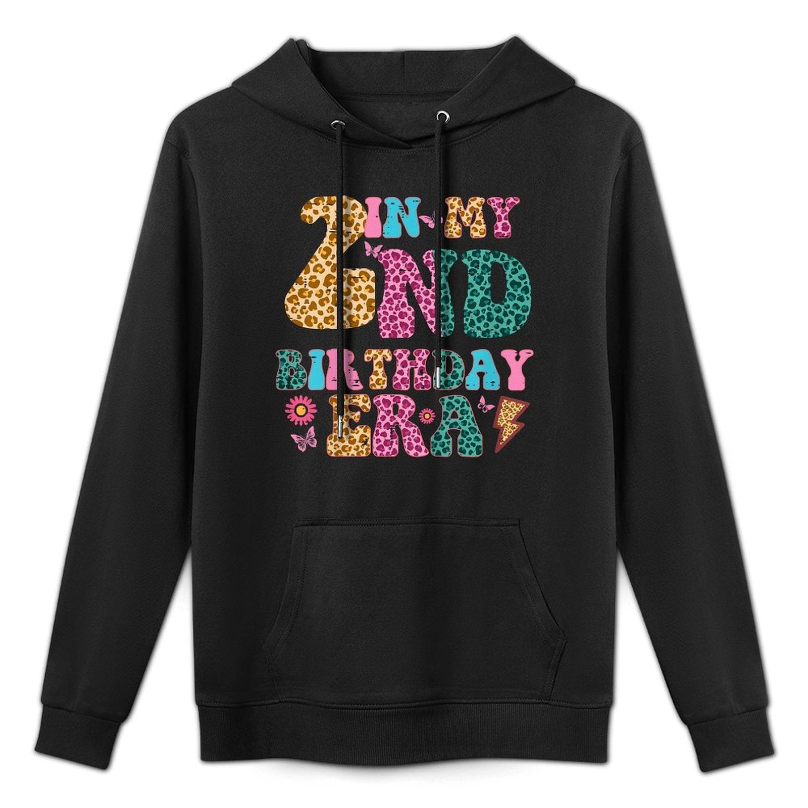 Kids In My 2nd Birthday Era Leopard 2 Year Old Bday Girls Kids Colorfast Hoodie