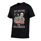 Funny Spooky Skeleton Summerween Waiting for Halloween  Cotton T-Shirt