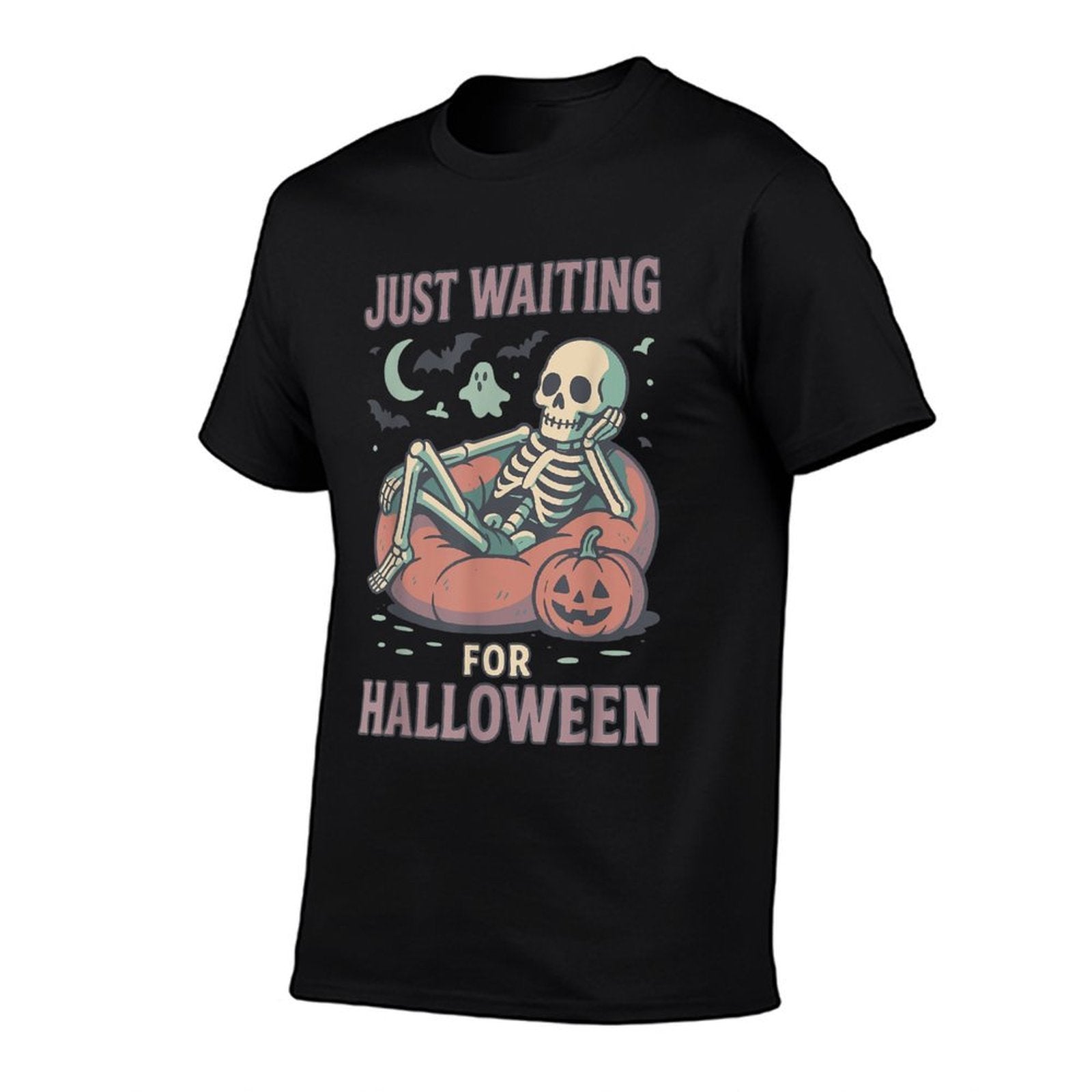 Funny Spooky Skeleton Summerween Waiting for Halloween  Cotton T-Shirt