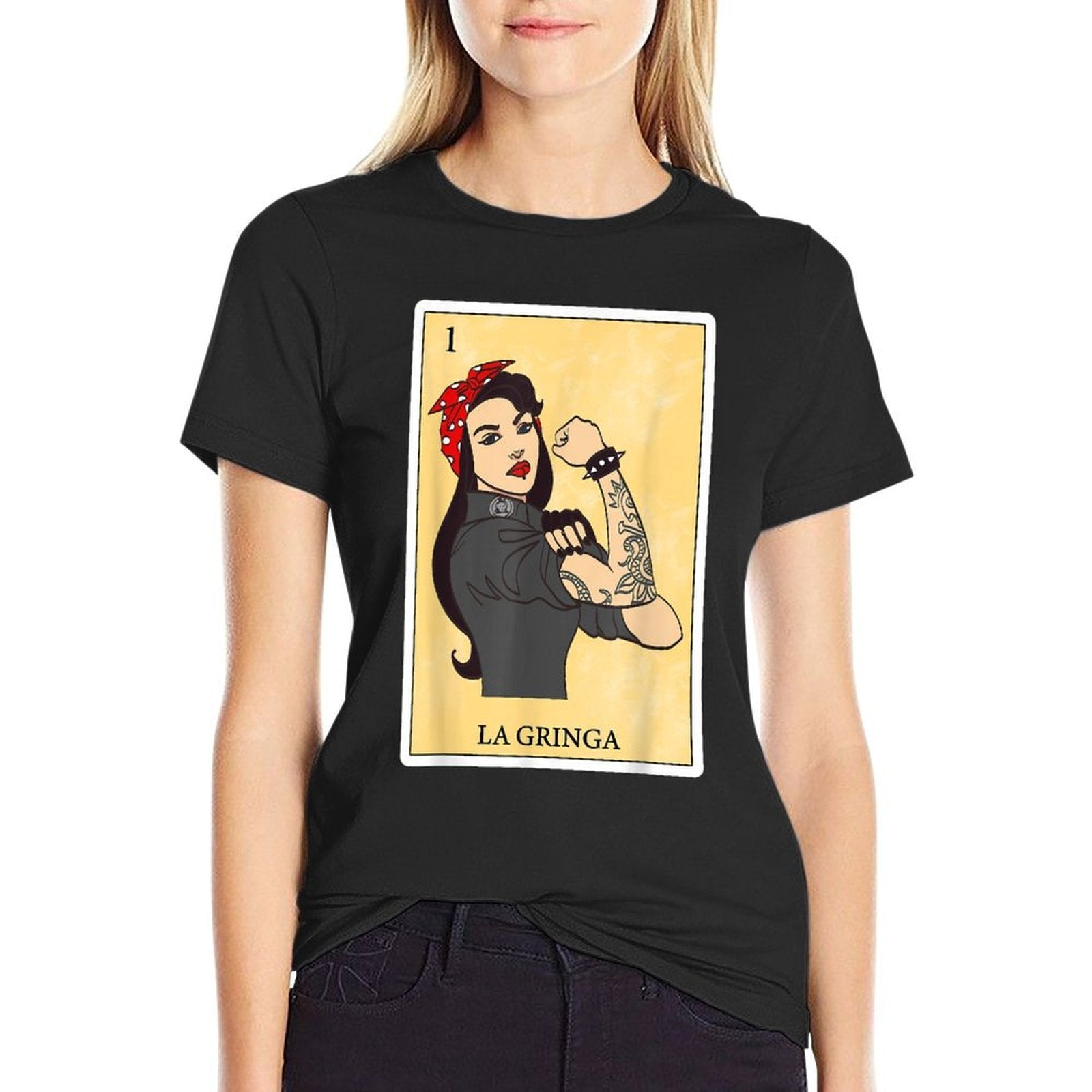 Funny Spanish-Mexican Bingo Gifts for La Gringa - La Gringa  Summer-ready Fabric T-Shirt