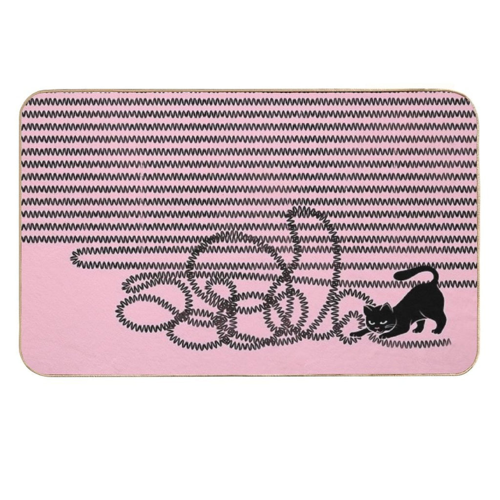 Unravel (Black Cat on Pink)  Multi-Purpose Bath Mat