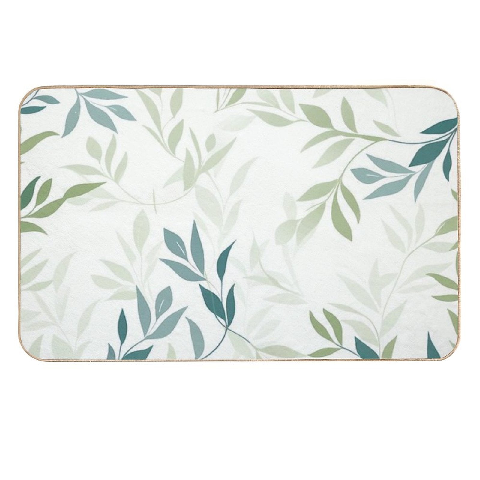 Soft Green Botanical Leaves – Minimalist Nature Pattern  Long-Lasting Bath Mat