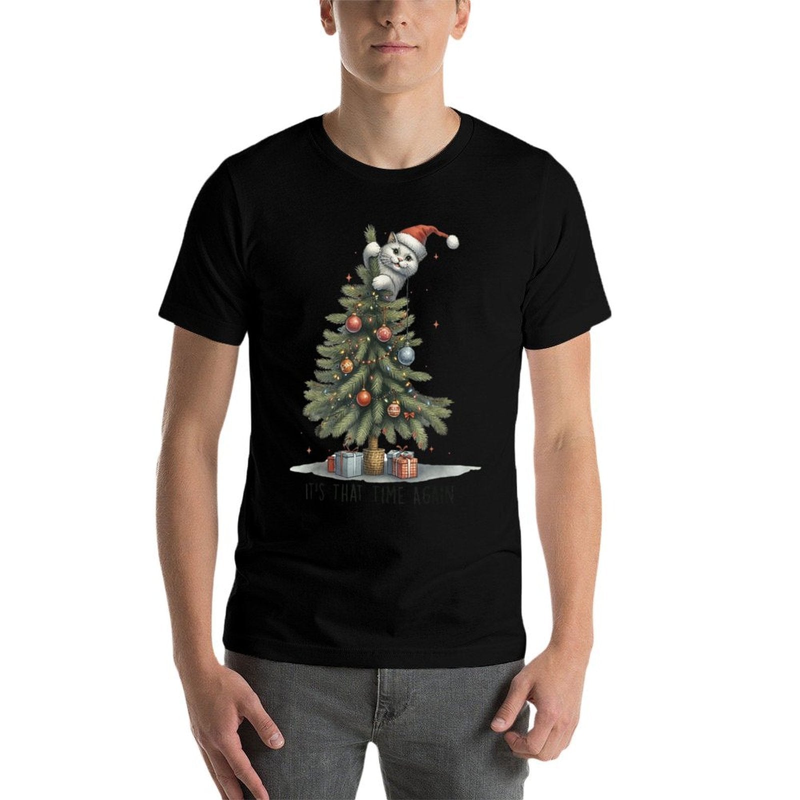 Its That Time Again Funny Cat Christmas Tree Men Women Kids  Eco-friendly Material T-Shirt