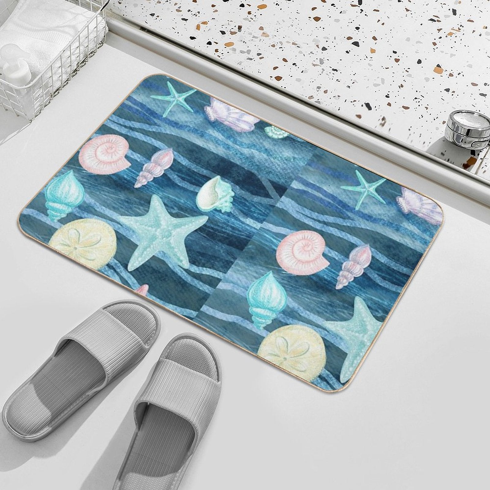 Happy Dancing Sea Shells And Sea Stars On The Waves Watercolor II  Versatile Bath Mat