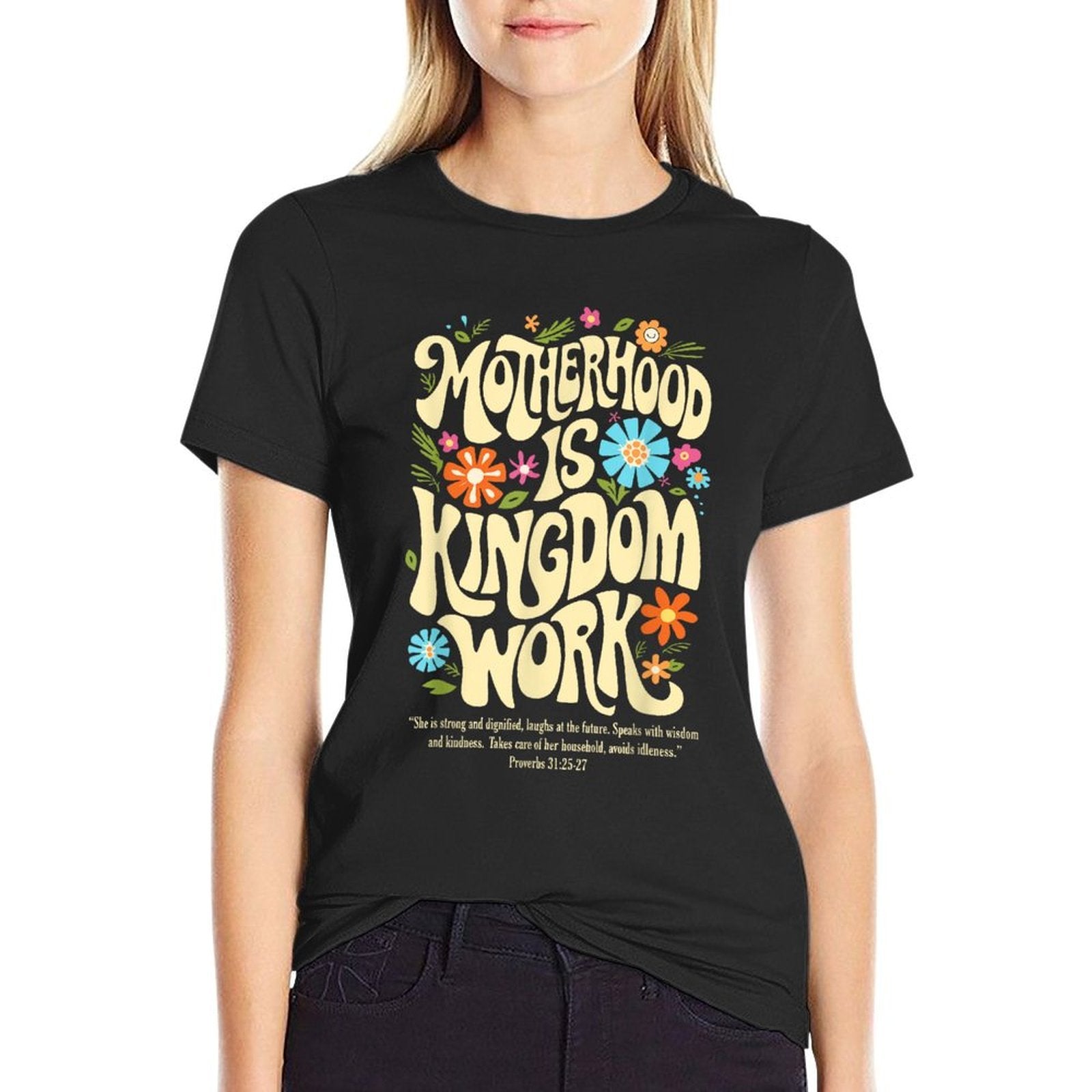 Floral Vintage Motherhood Is Kingdom Work Mama Mothers Day  Polyester Blend T-Shirt