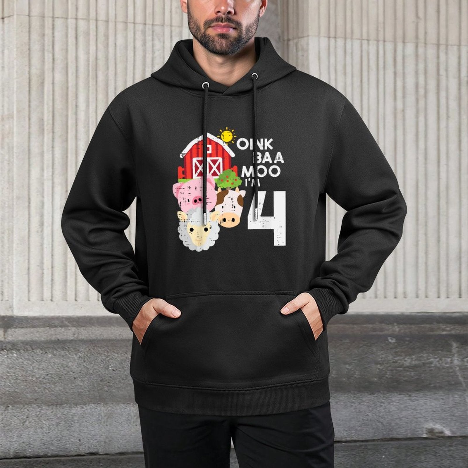 Kids 4th Birthday Oink Baa Moo Farm Animal 4 Bday Boys Girls Kids Easy Care Hoodie