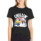 Minions Christmas Dave And Snowman Chillin Poster  Ribbed Collar T-Shirt