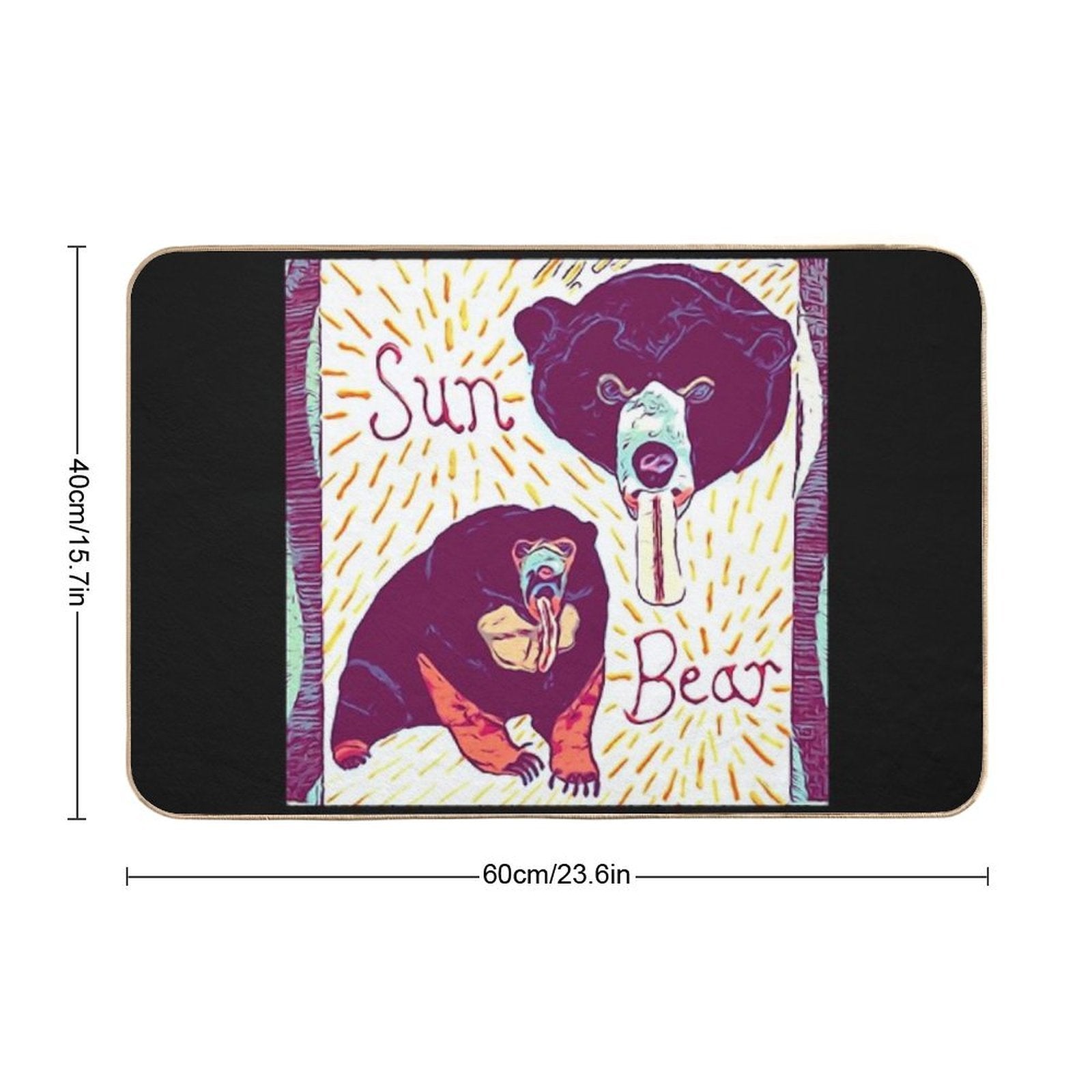 Black And Tan Sun Bear Felt Work  Pet-Safe Bath Mat