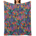 Popping Color Painted Floral on Grey Lightweight Throw Blanket
