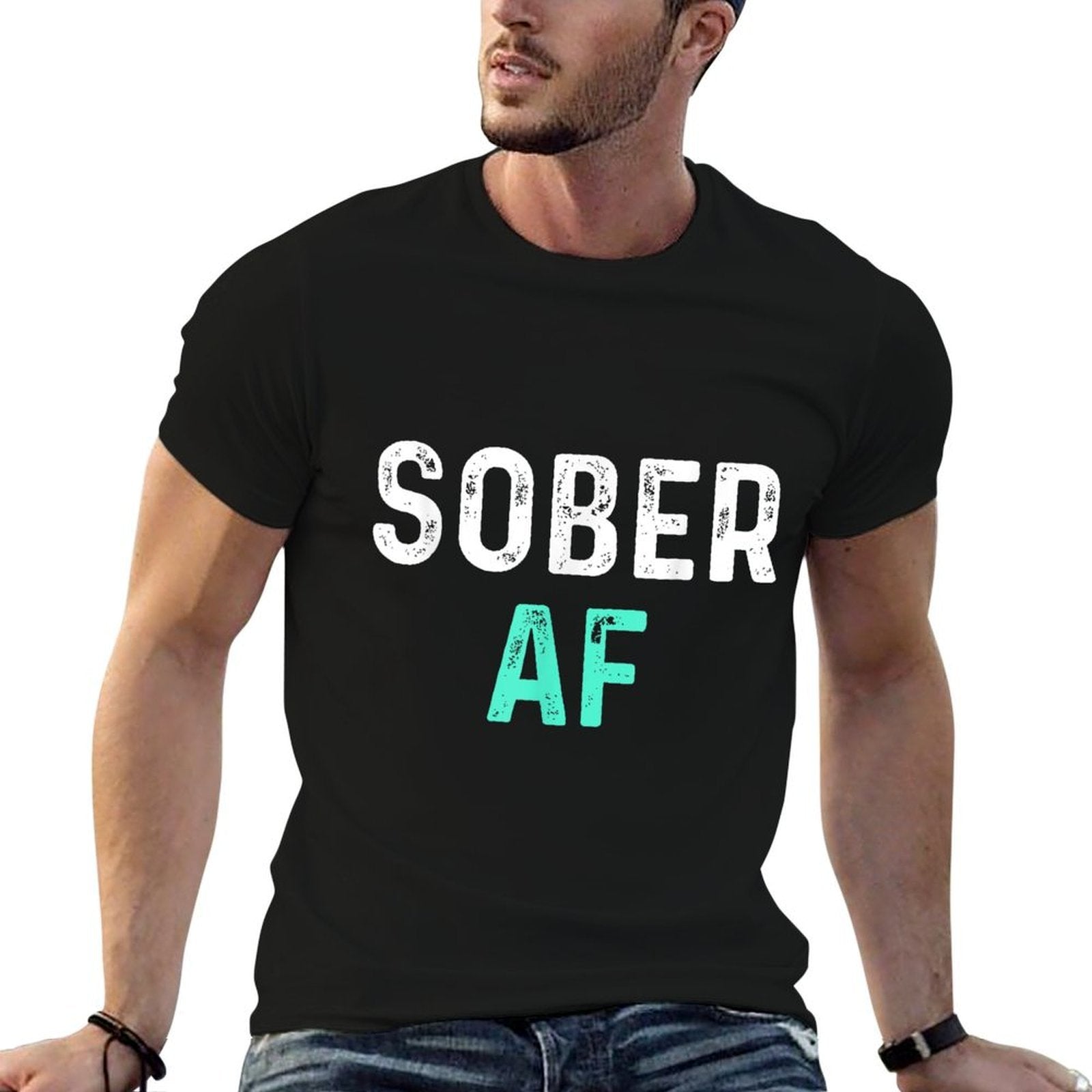 Sober AF  Sobriety AA Recovery Step  Wrinkle-resistant T-Shirt